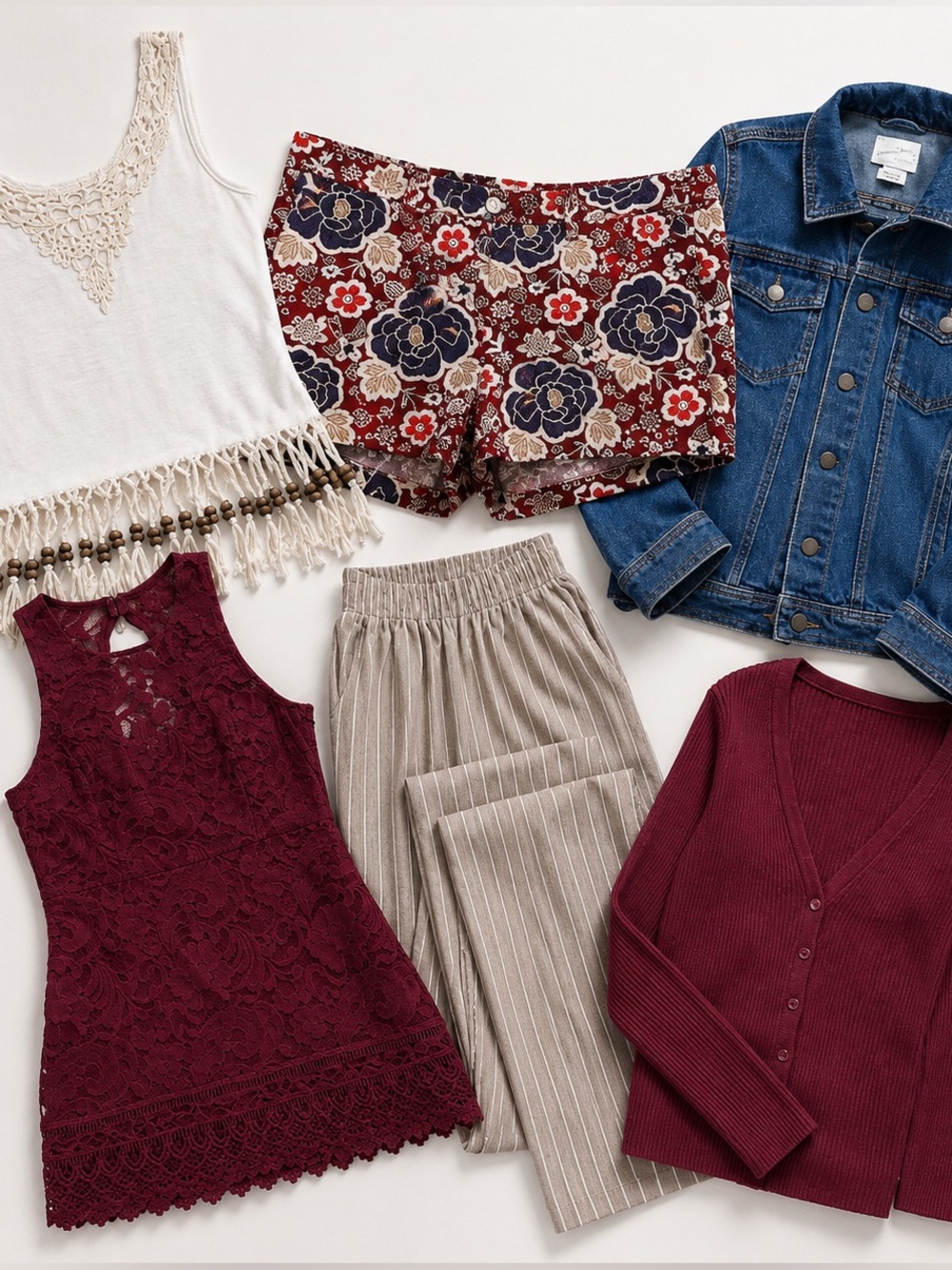 Cozy Cabernet 6 Piece Capsule Wardrobe Size Medium Burgundy Boho